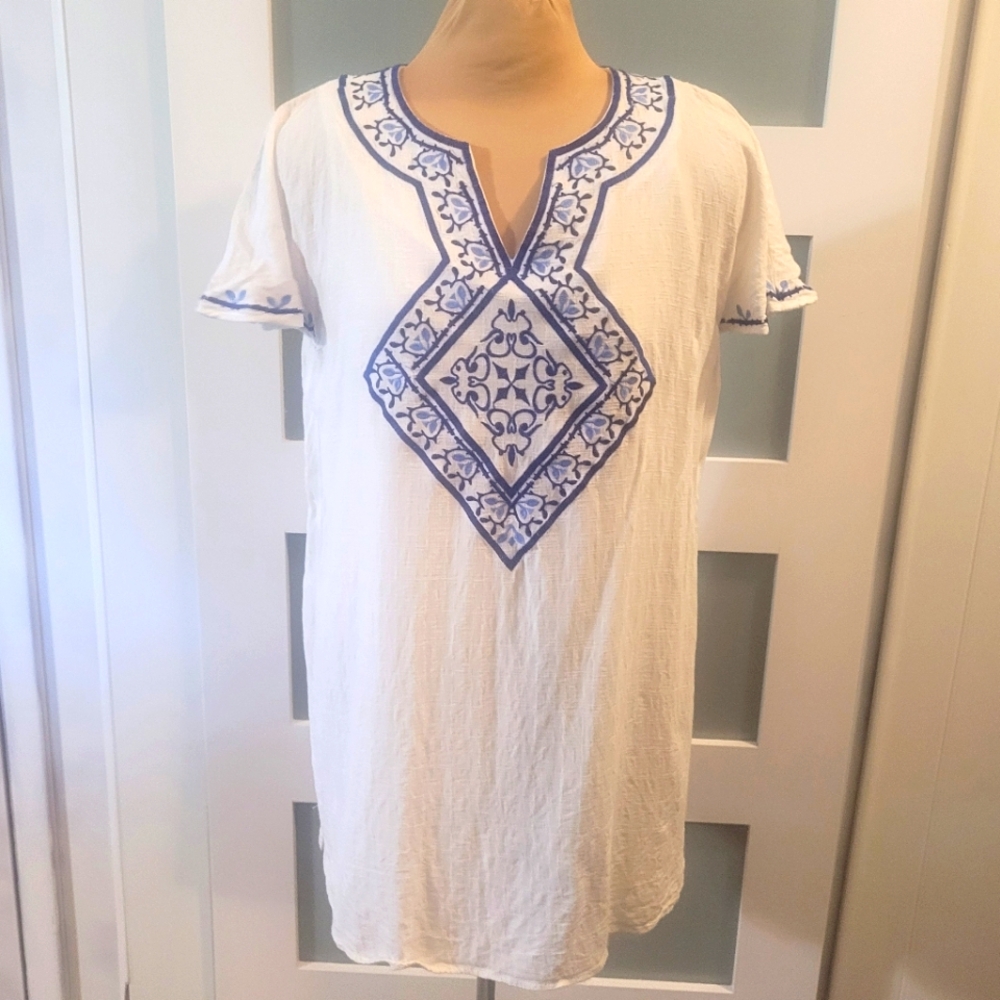 Banana Repubic S M Soft Surroundings Thlm design Cenote Tunic Blouse Sheer Green